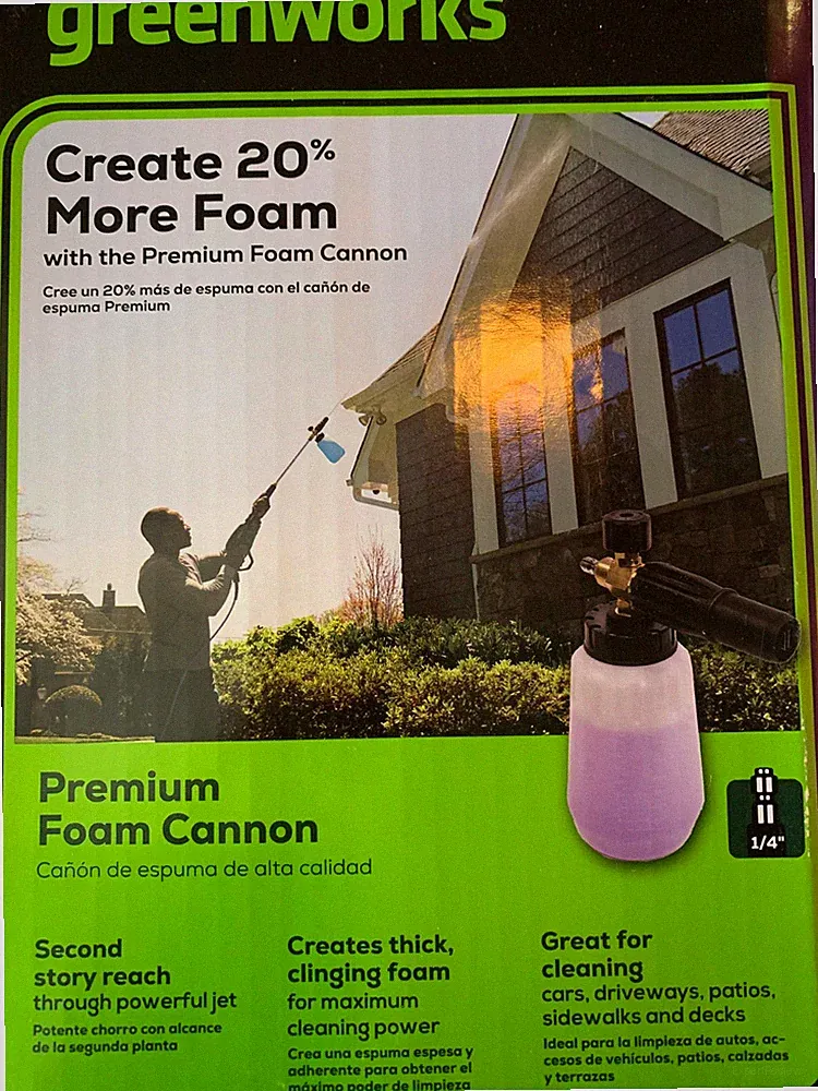 Premium FOAM CANNON 1/4" second-story reach Greenworks NEW for pressure washers