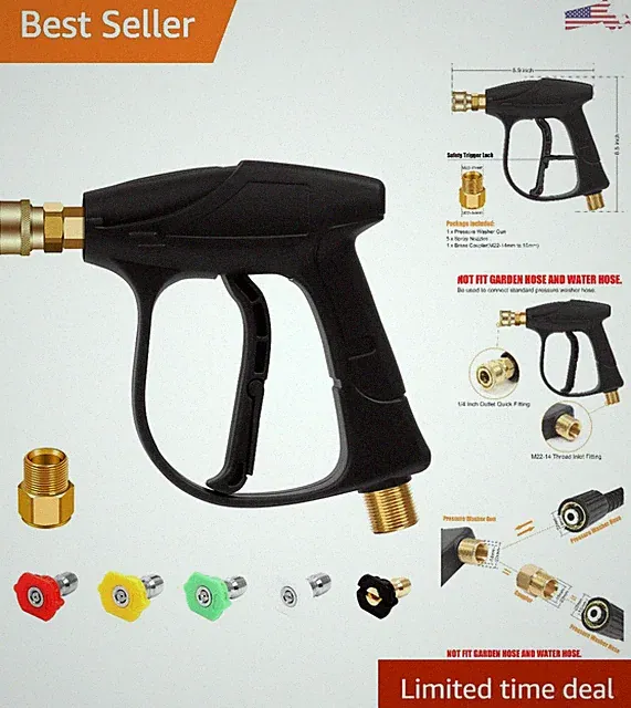Premium High Pressure Washer Gun - 4350PSI - 5 Nozzles - M 22 Brass Coupler
