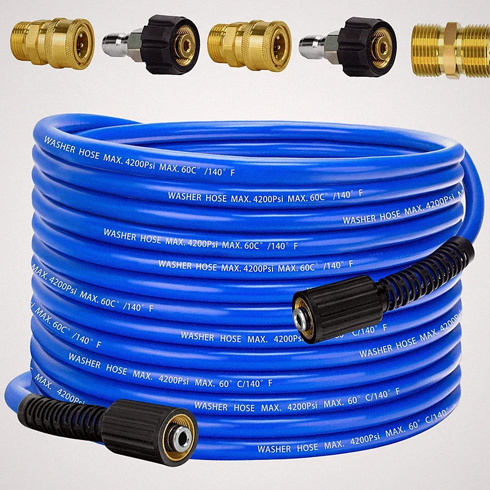 Pressure Power Washer Hose 50 FT x 1/4", Super Flexible Kink Resistant Car Wa...