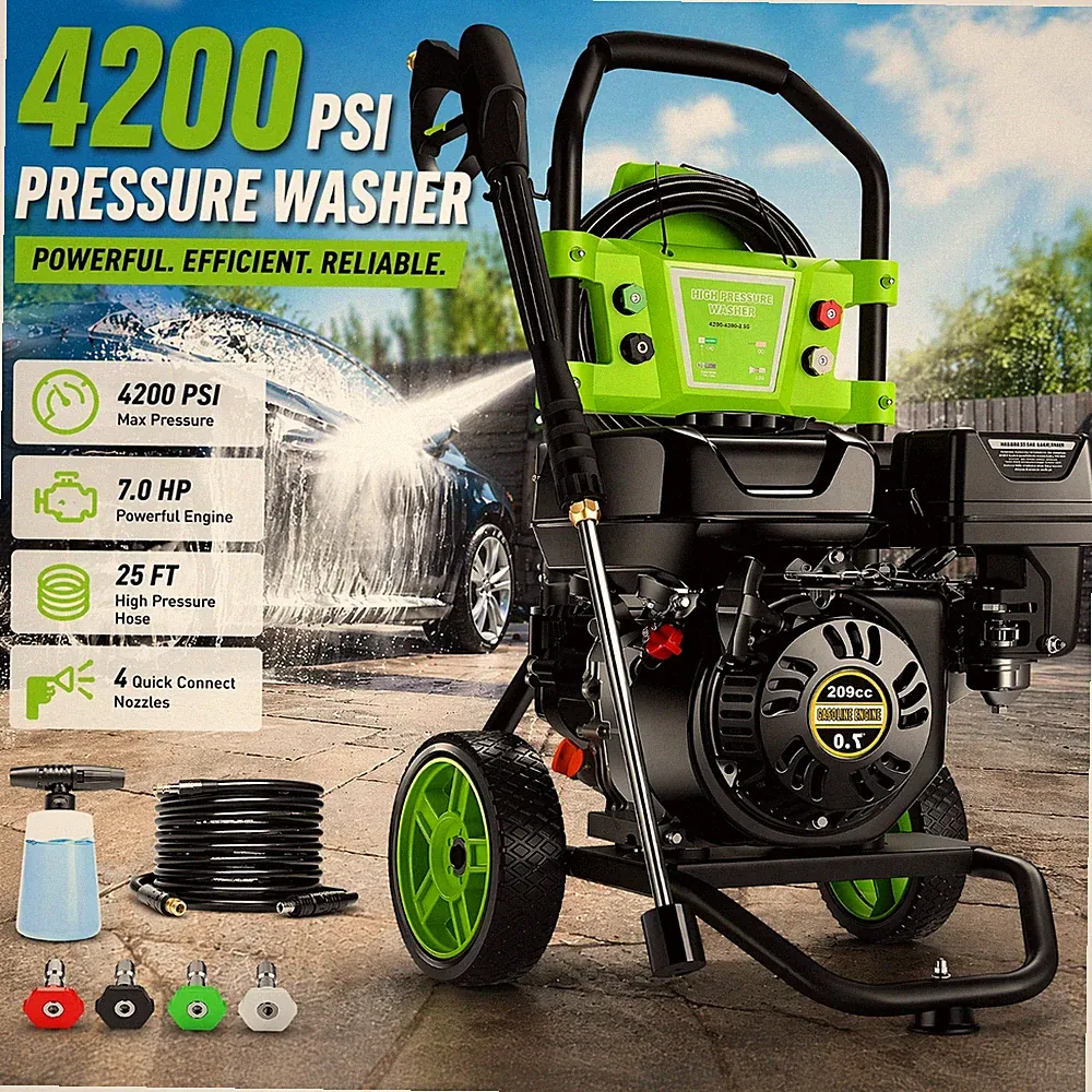Pressure Washer 4200 PSI 4.0 GPM Gas Powered Pressure Cleaner with Hose & 4 Nozz