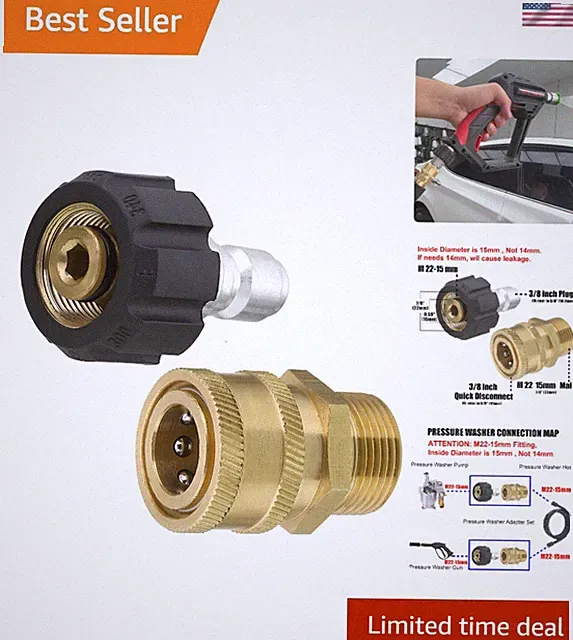 Pressure Washer Adapter Set, M22 15mm to 3/8" Quick Connect Kit