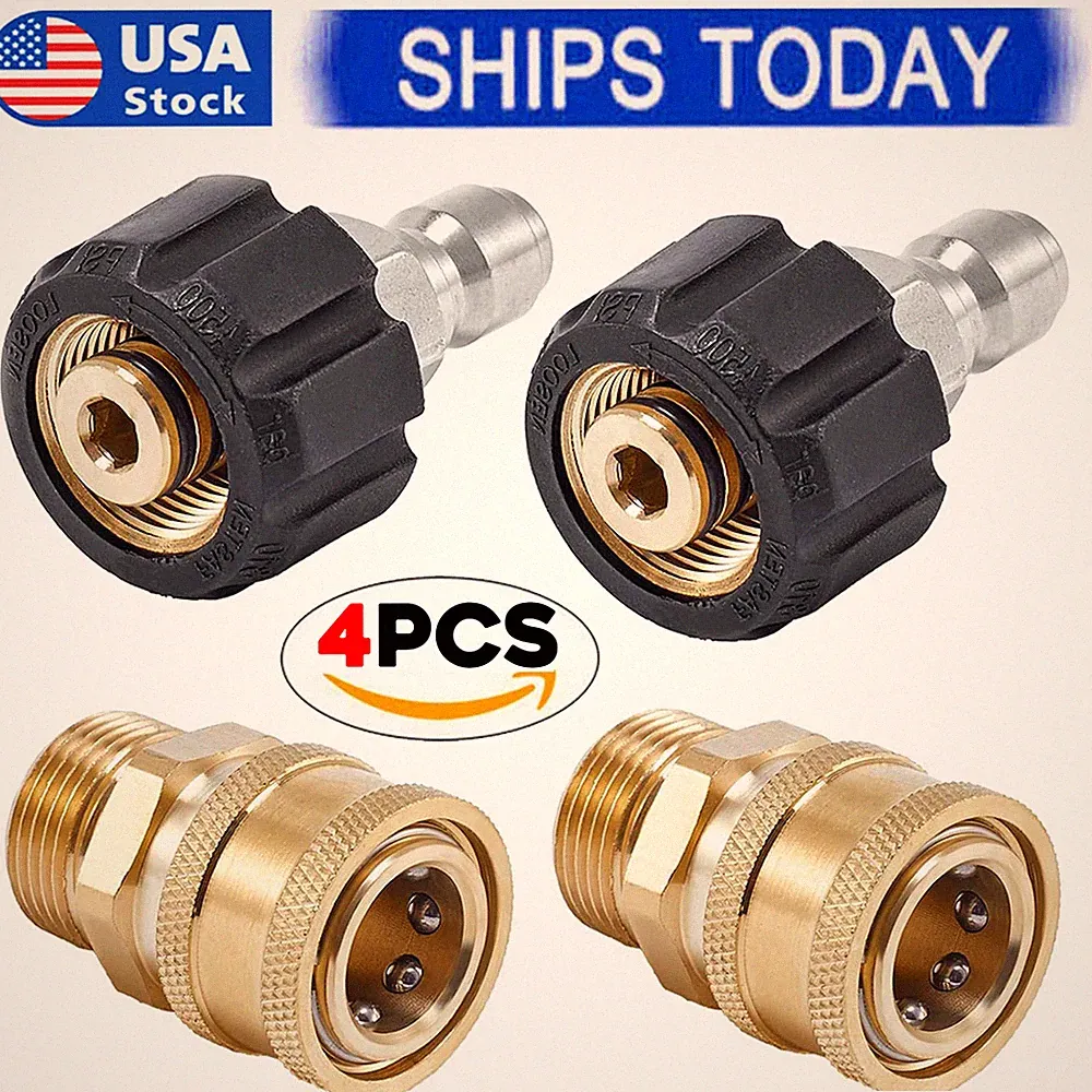 Pressure Washer Adapter Set, M22 (M22-14MM) to 3/8'' Quick Connect (4 Pack)