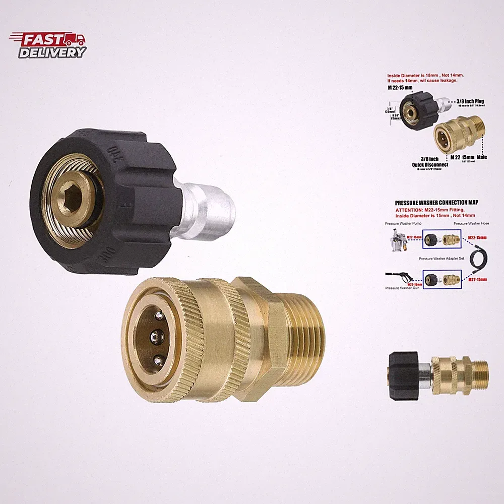 pressure washer adapter set, quick connect kit, metric m22 15mm