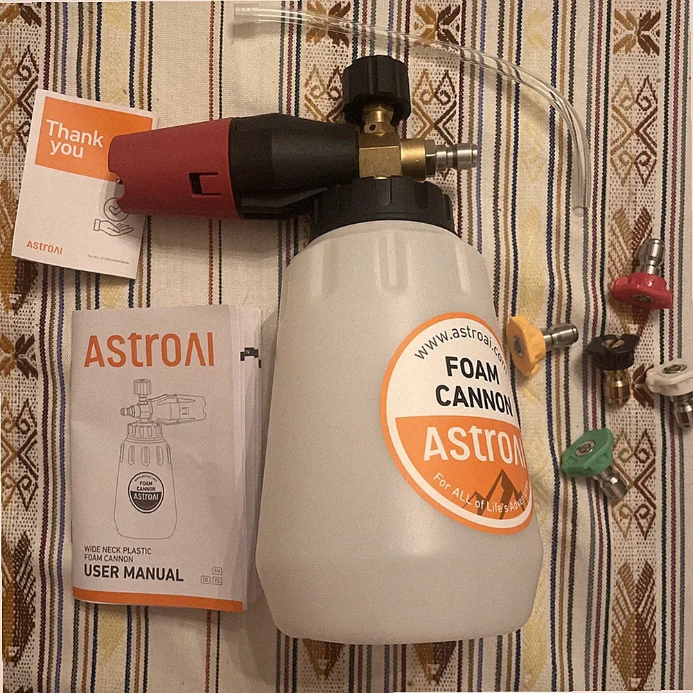 Pressure Washer Air Foam Cannon 5 Nozzles | AstroAI 1.0L Capacity Wide Neck
