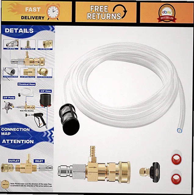 Pressure Washer Chemical Injector Kit, 3-5 GPM, 10FT Siphon Hose, Quick Connect