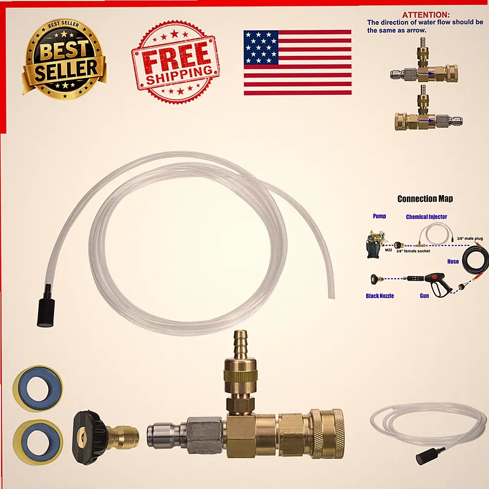 Pressure Washer Chemical Injector Kit 3/8 Inch Quick Connect 2-5 GPM Soap Hose