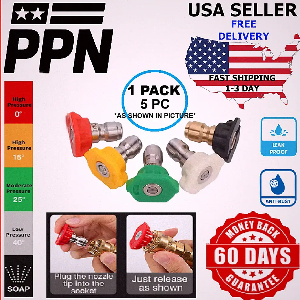 Pressure Washer Colored Tip Set For 8 GPM 1/4 Nozzle 5 Pcs High Pressure Nozzle