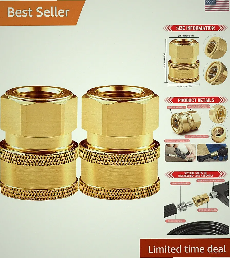 Pressure Washer Couplers Brass Fittings, 2 Pack 3/8 inch Quick Connect to Fem...