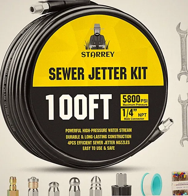 Pressure Washer Drain Jetter – Sewer Jetter Kit for Pressure Washer 100Ft 1/4 In