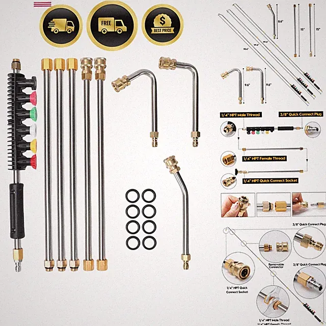 Pressure Washer Extension Wand Set with Nozzle Tips and Curved Rods for Power...