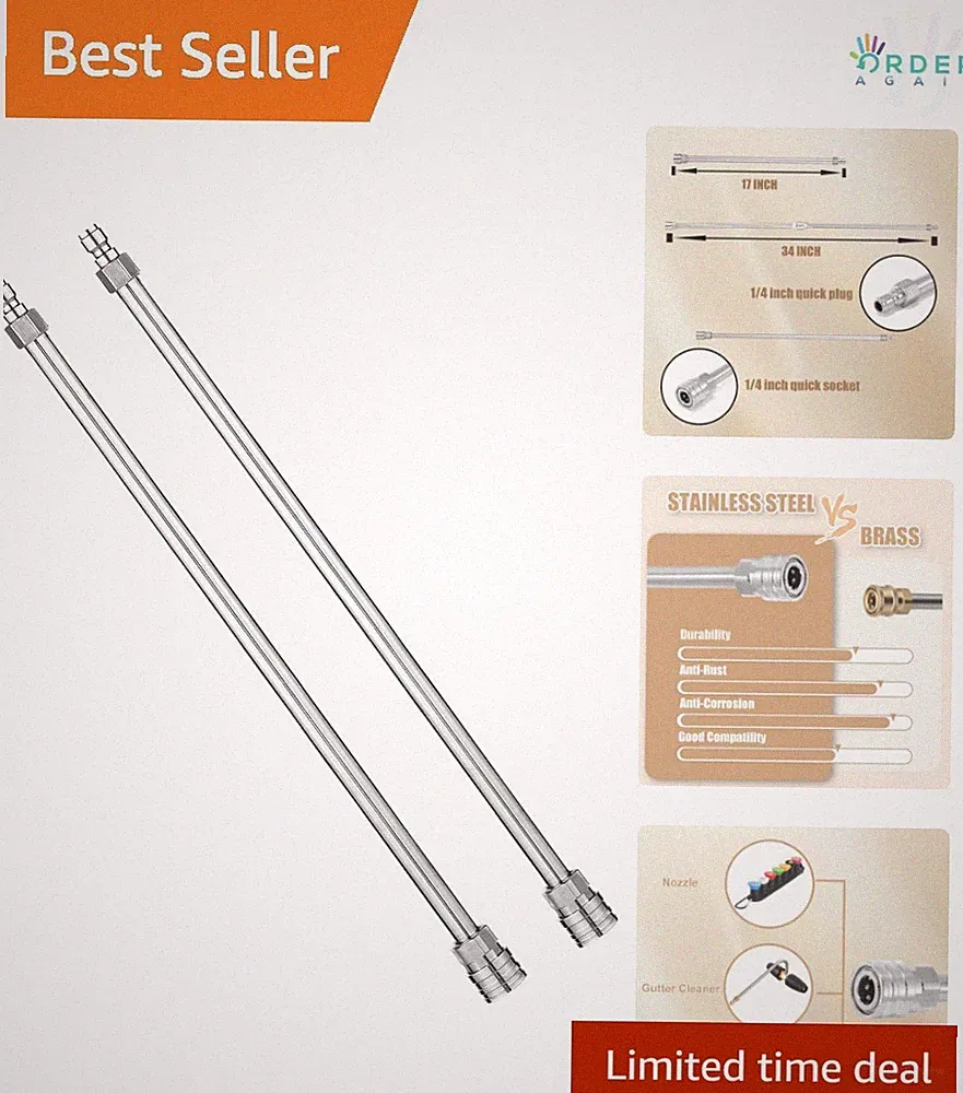 Pressure Washer Extension Wand Stainless Steel 17 Inch 2 Pack Quick Connect