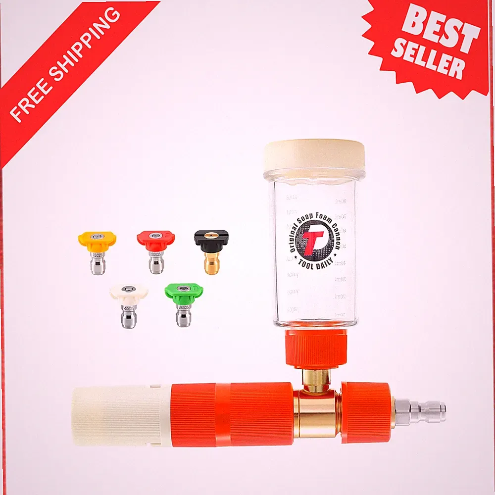 Pressure Washer Foam Cannon, Adjustable Nozzle Tips, 3600 PSI Compatible, 5 Tips