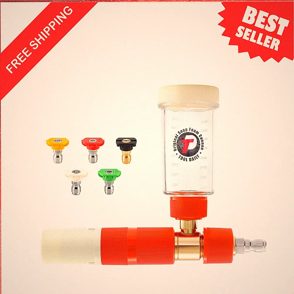 Pressure Washer Foam Cannon, Adjustable Nozzle Tips, 5 Nozzle Set, Car Washing