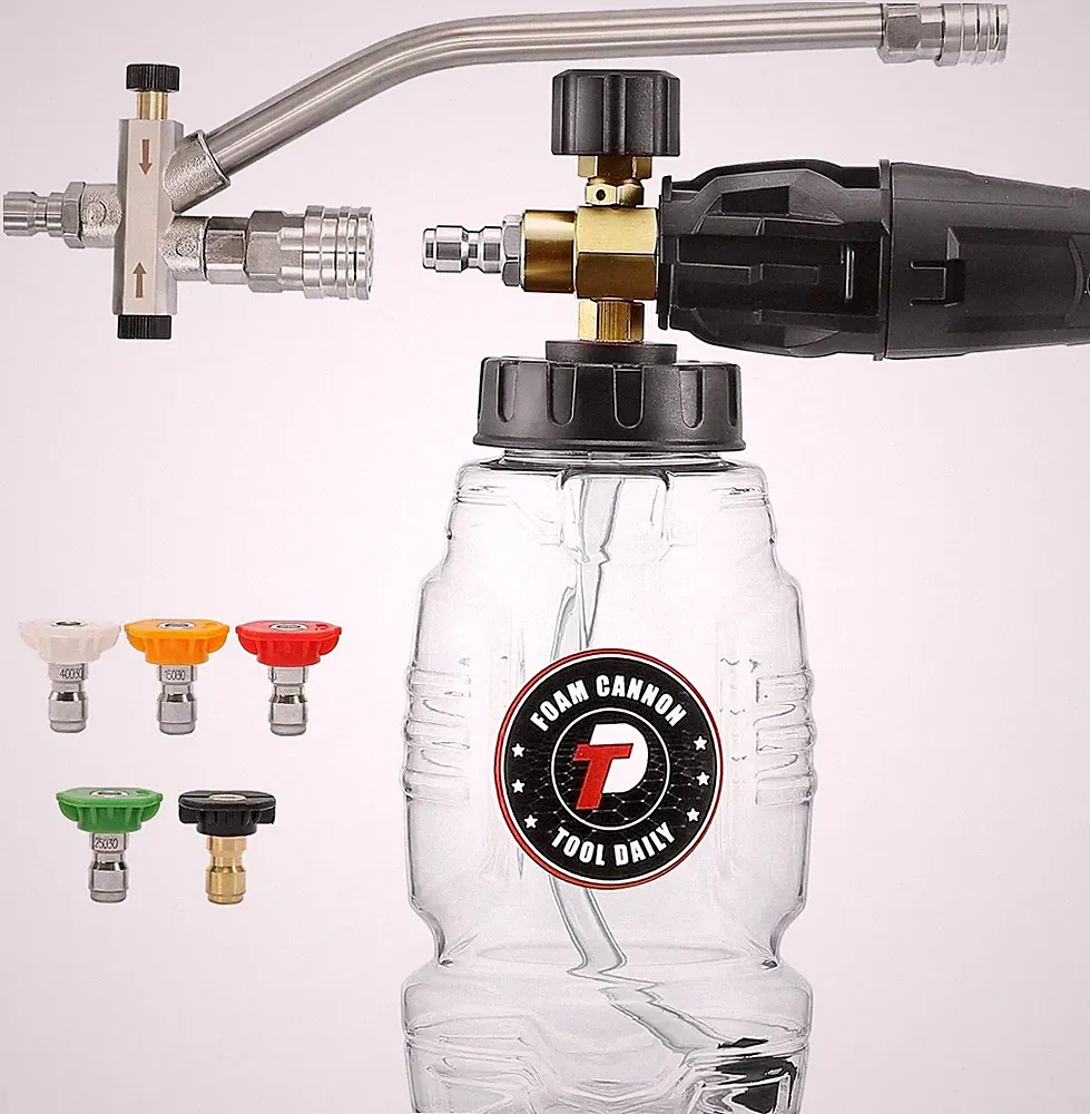 Pressure Washer Foam Cannon Dual Connector With 5 Nozzle Tips Quick Connect