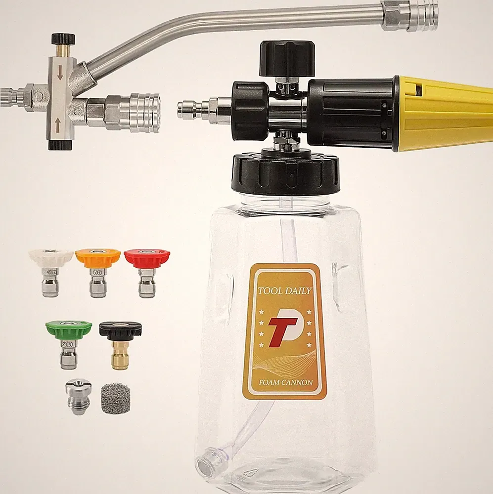 Pressure Washer Foam Cannon Dual Connector with 5 Spray Nozzles 1/4 Quick Con...
