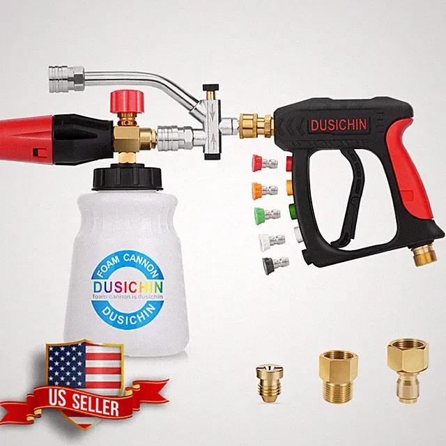 Pressure Washer Foam Cannon Gun with 5 Nozzles and Brass Fittings