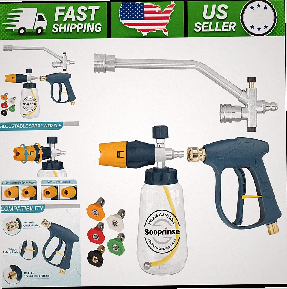 Pressure Washer Foam Cannon with Gun, 5 Nozzles, 1/4" Quick Connect, 4000 PSI