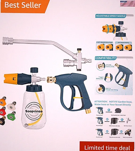 Pressure Washer Foam Cannon with Short Pressure Washer Gun, Dual Connector Ac...
