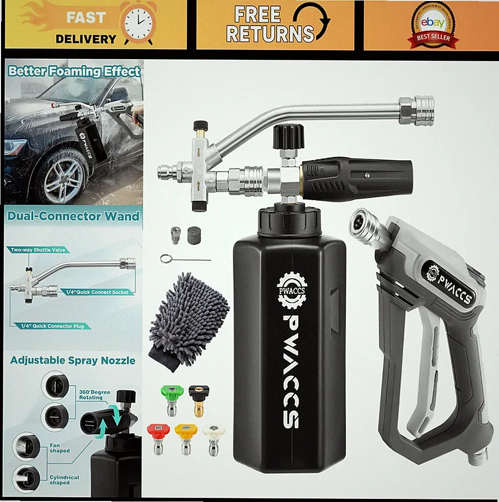 Pressure Washer Foam Gun Kit - Dual Connector, 4000 PSI, 1.5L Foam Cannon, Car W