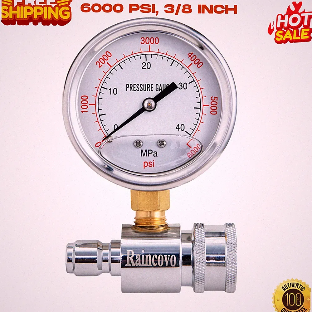 Pressure Washer Gauge, 6000 PSI, 3/8 Inch Quick Connect, Pressure Gauge