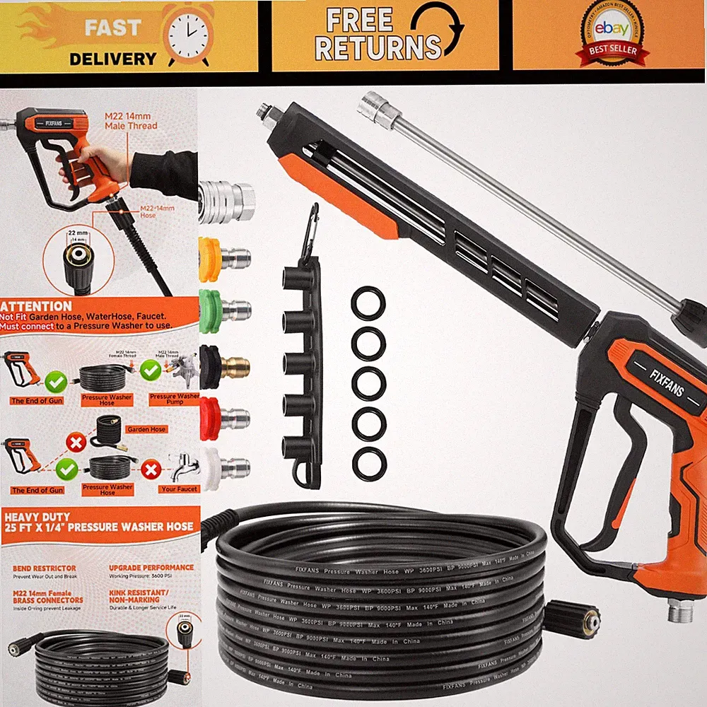 Pressure Washer Gun & 25FT Hose Kit, M22 Fitting, High-Pressure Cleaning Tool