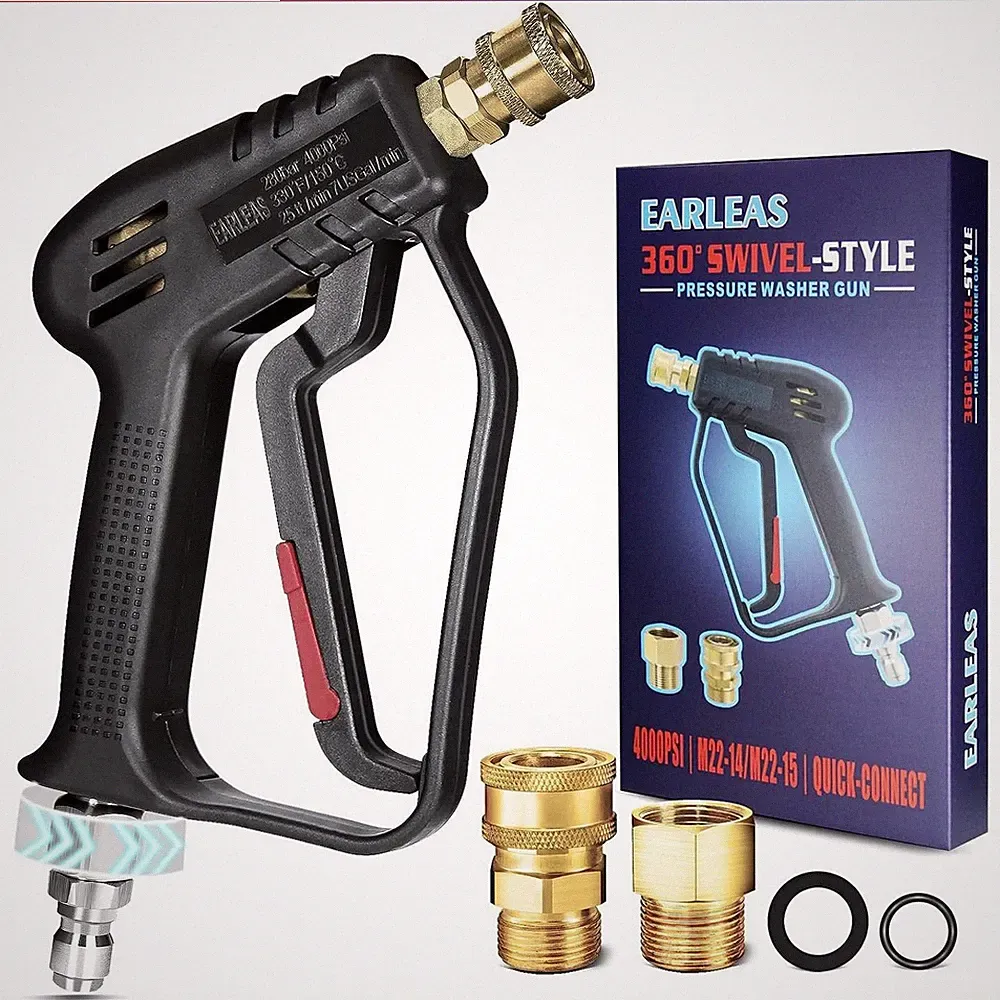 Pressure Washer Gun 360 Swivel Short M22 Adapters 4000 PSI Car Detailing
