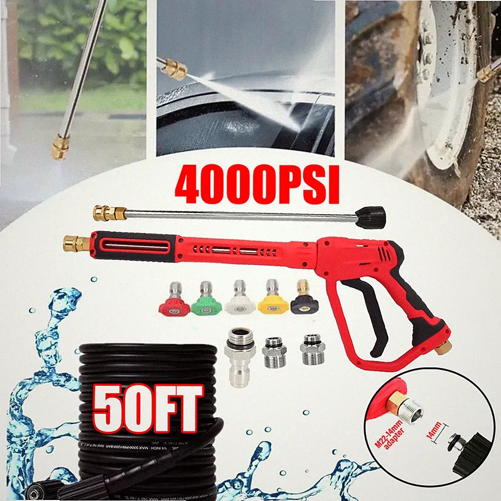 Pressure Washer Gun and 50FT Hose Kit with 3/8" Connect M22 Fitting 5 Nozzle