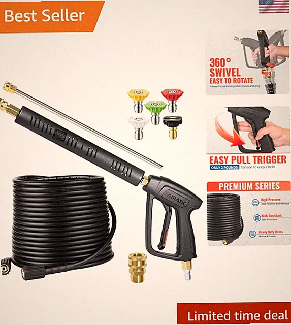 Pressure Washer Gun and Hose Kit, 50 FT Kink Resistant Power Washer Hose and...