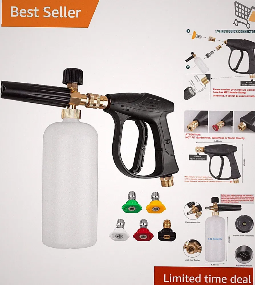 Pressure Washer Gun Brass 2000 PSI Foam Cannon Nozzle Tips Quick Connect