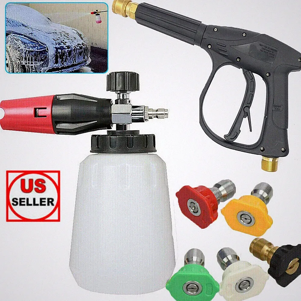 Pressure Washer Gun Foam Cannon 1/4 Inch Quick Connector Nozzle Tips Car Washing