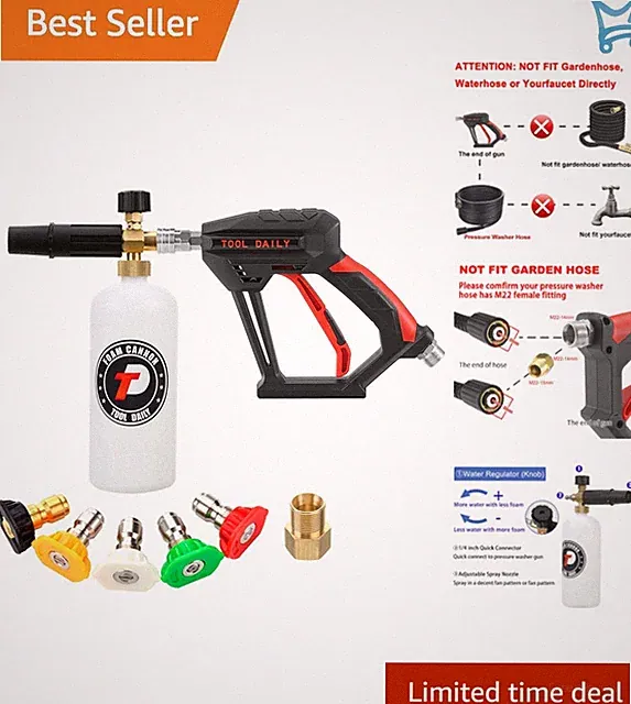 Pressure Washer Gun Foam Cannon 1 Liter Nozzle Tips M22 Connectors for Car