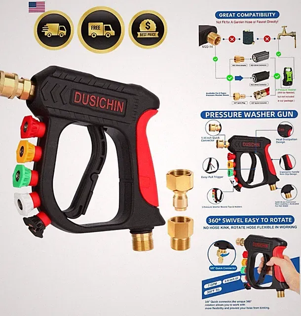 Pressure Washer Gun High Power Spray Foam Cannon Nozzle Tips 3000 PSI