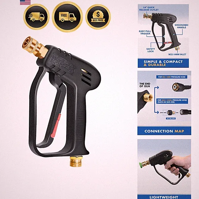 Pressure Washer Gun High Pressure Stubby Nozzle 4000 PSI 7 GPM M22-14mm