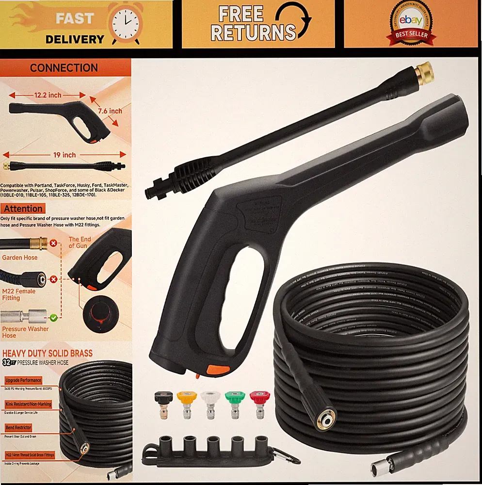 Pressure Washer Gun & Hose Kit - Replacement Extension Wand for Power Washers