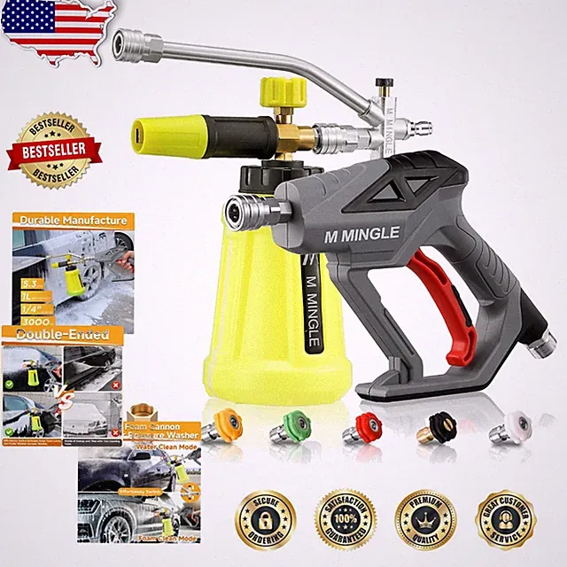 Pressure Washer Gun Kit, 1L Foam Cannon, Dual Connector, 5 Nozzles, 5000 PSI