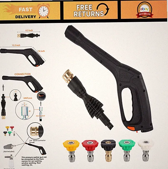 Pressure Washer Gun Kit with 5 Nozzles - 17" Power Washer Accessory, Adapter Inc