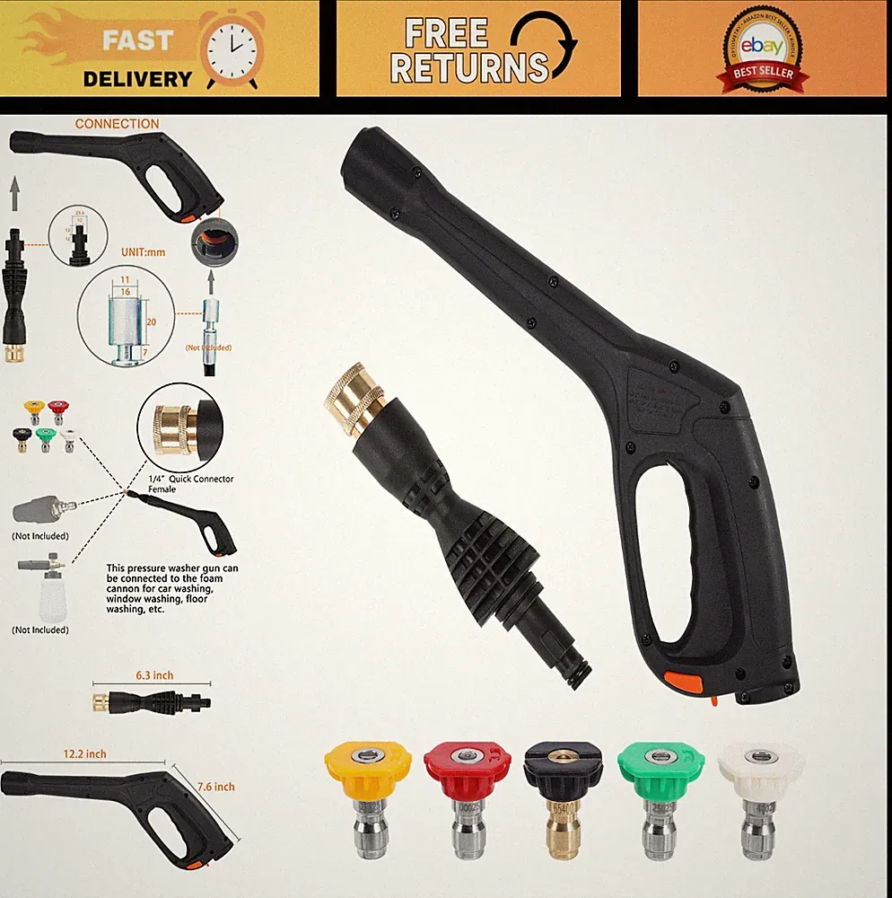 Pressure Washer Gun Kit with 5 Nozzles - 17" Power Washer Accessory, Universal F