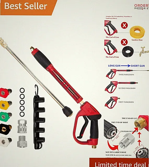 Pressure Washer Gun Red High Power 40 Inch 5 Nozzles For High-Pressure Use