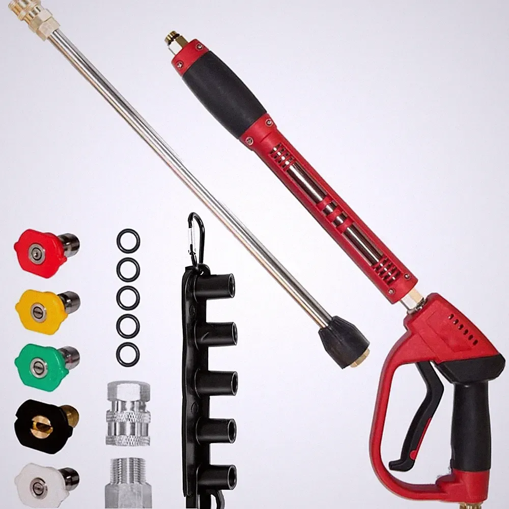 Pressure Washer Gun, Red High Power Washer Gun with Replacement Wand Extensio...
