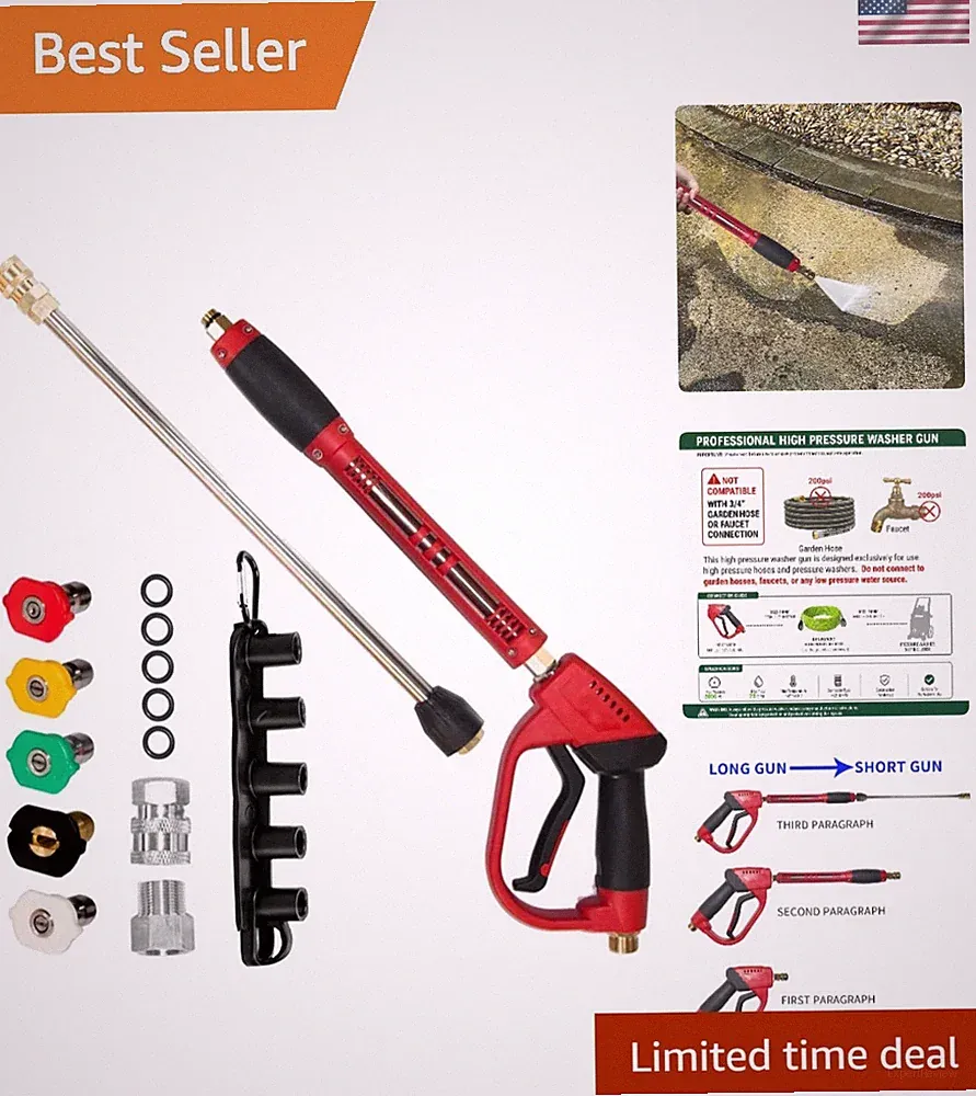 Pressure Washer Gun, Red High Power Washer Gun with Replacement Wand Extensio...