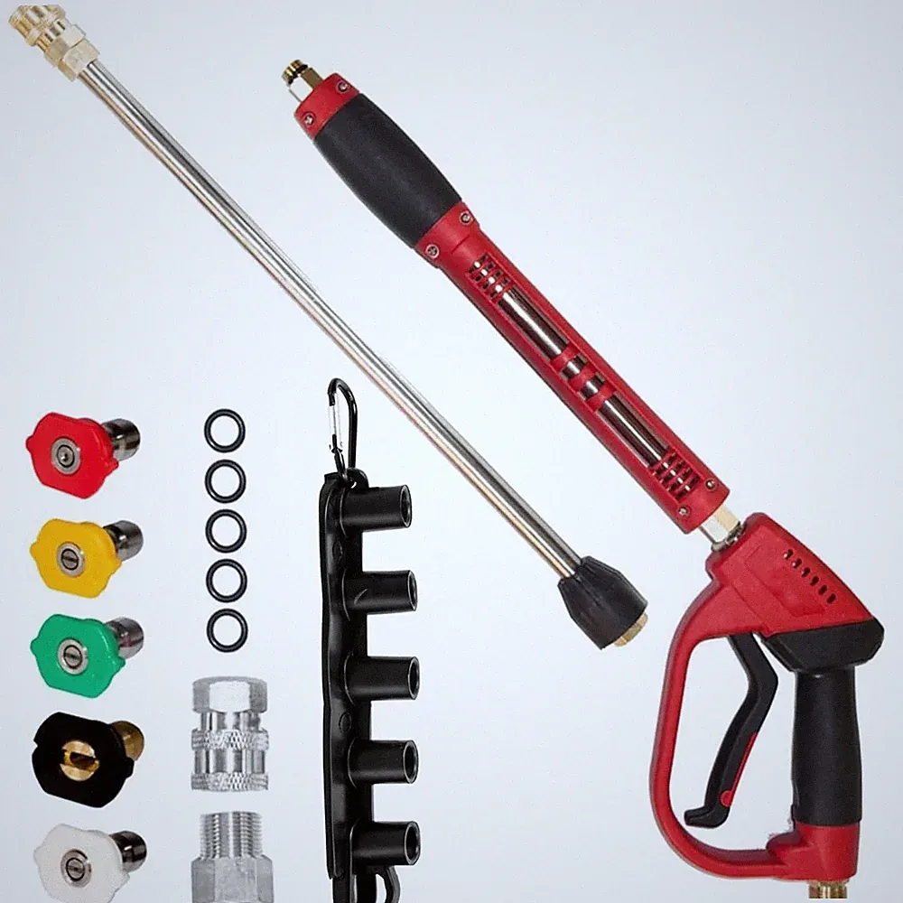 Pressure Washer Gun, Red High Power Washer Gun with Replacement Wand Extensio...