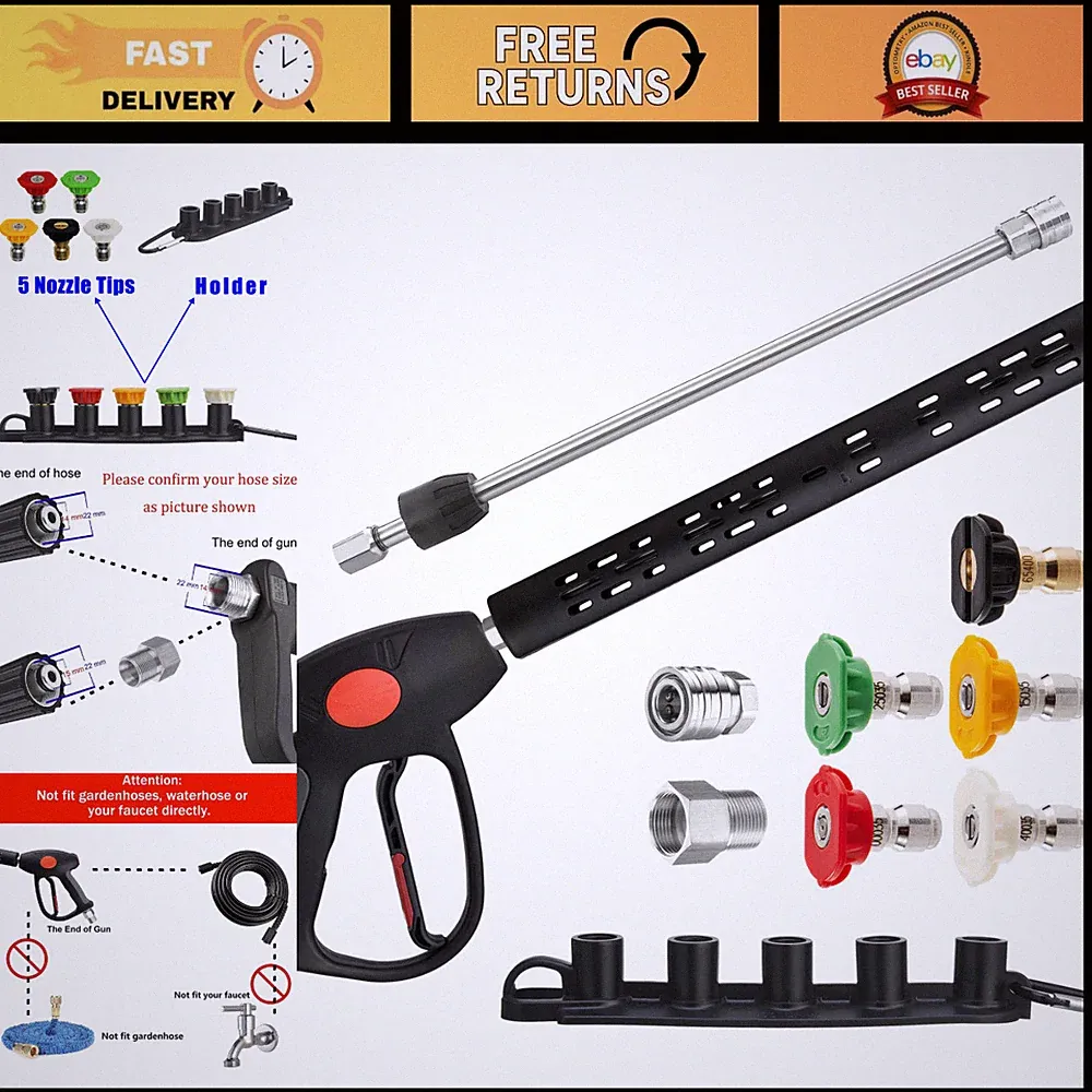 Pressure Washer Gun Replacement with Extension Wand, M22 Fitting, High Pressure