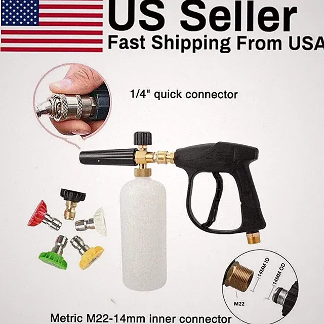Pressure Washer Gun+Snow Foam Cannon 1/4" Fit Car Wash Soap Lance Sprayer Bottle