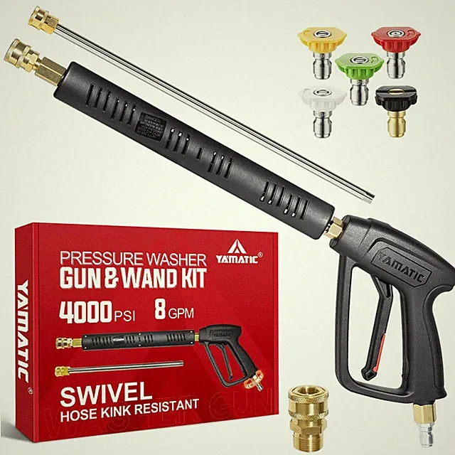 Pressure Washer Gun Wand with Swivel 3/8" Plug & M22 Coupler, Stainless Steel...