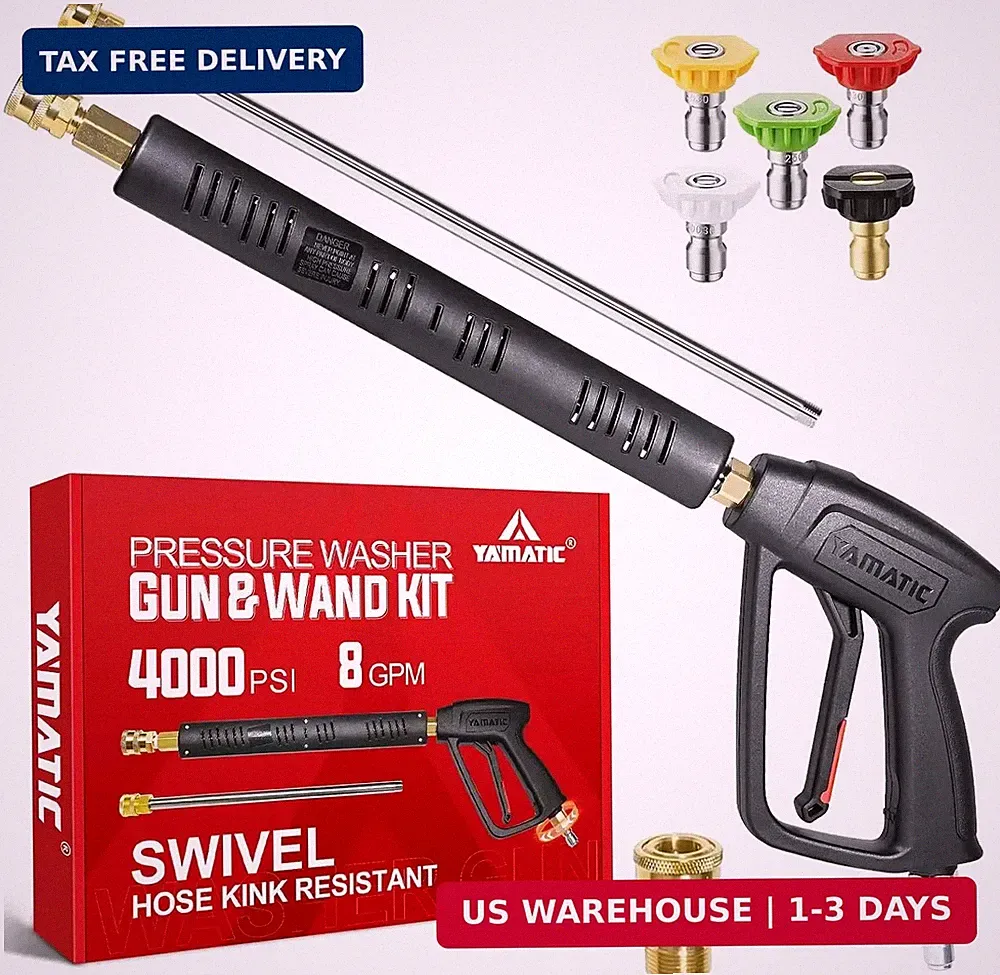 Pressure Washer Gun Wand with Swivel 3/8" Plug & M22 Coupler, Stainless Steel Ex