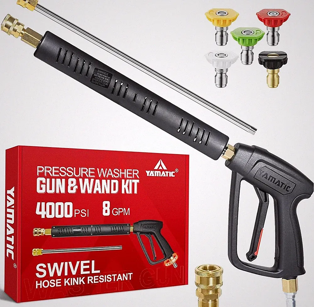 Pressure Washer Gun Wand with Swivel 3/8" Plug & M22 Coupler, Stainless Steel Ex