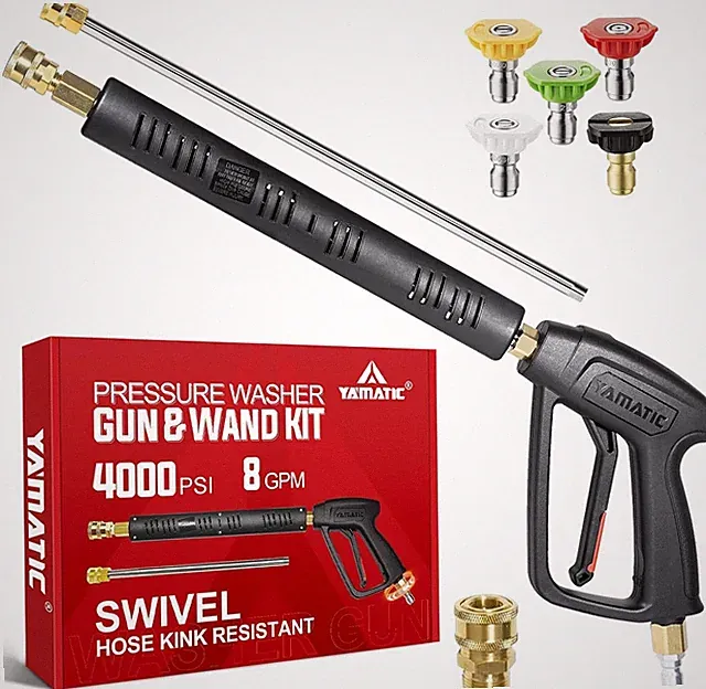 Pressure Washer Gun Wand with Swivel 3/8" Plug & M22 Coupler, Stainless Steel Ex