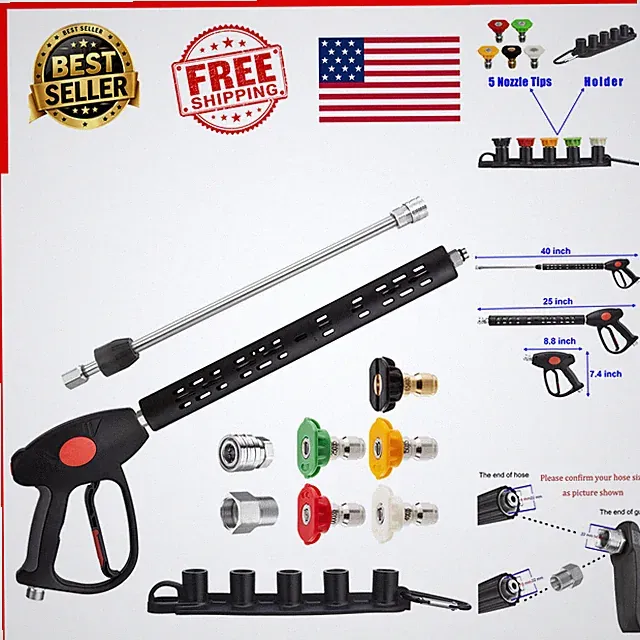 Pressure Washer Gun with 40 Inch Extension Wand M22 Fitting 5 Nozzle Tips Brass