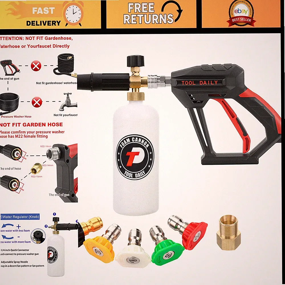 Pressure Washer Gun with Foam Cannon, 1/4" Quick Connect, Short Handle, High Pre