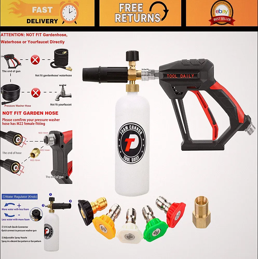 Pressure Washer Gun with Foam Cannon, 1/4" Quick Connect, Short Wand, High Press